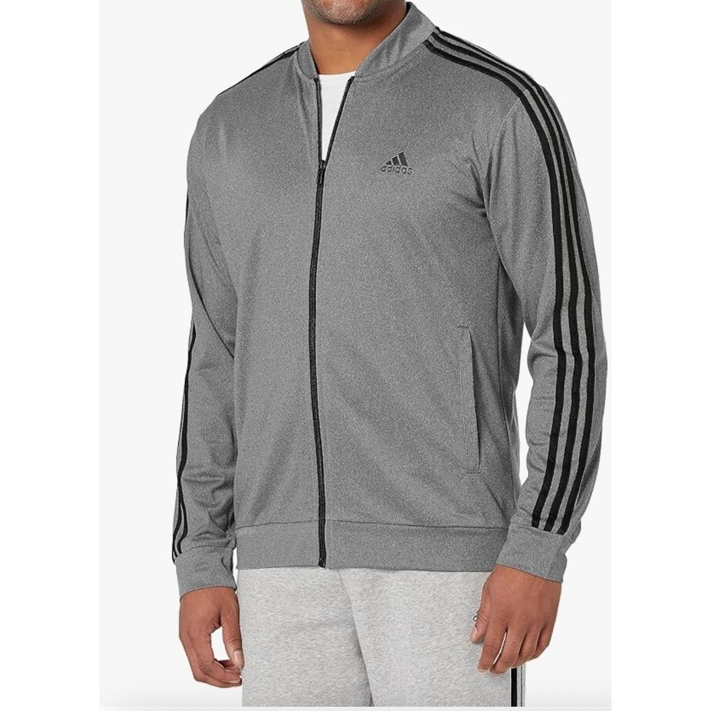 NWT - Adidas Mens Full Zip Track Jacket Gray Three Stripe Lightweight Sportswear
